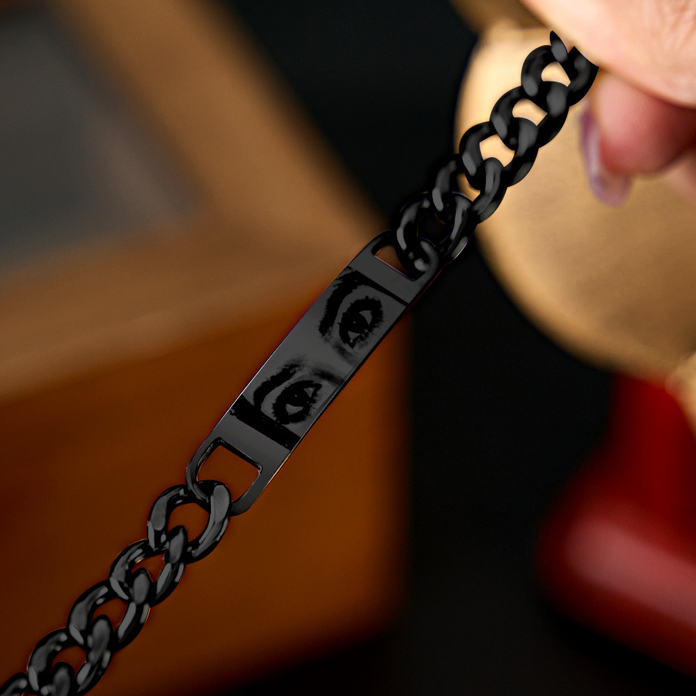 Personalized Eye Photo Bracelet for Couples - Custom Laser Engraved Stainless Steel Keepsake, Anniversary Gift - MyFaceSocksAU