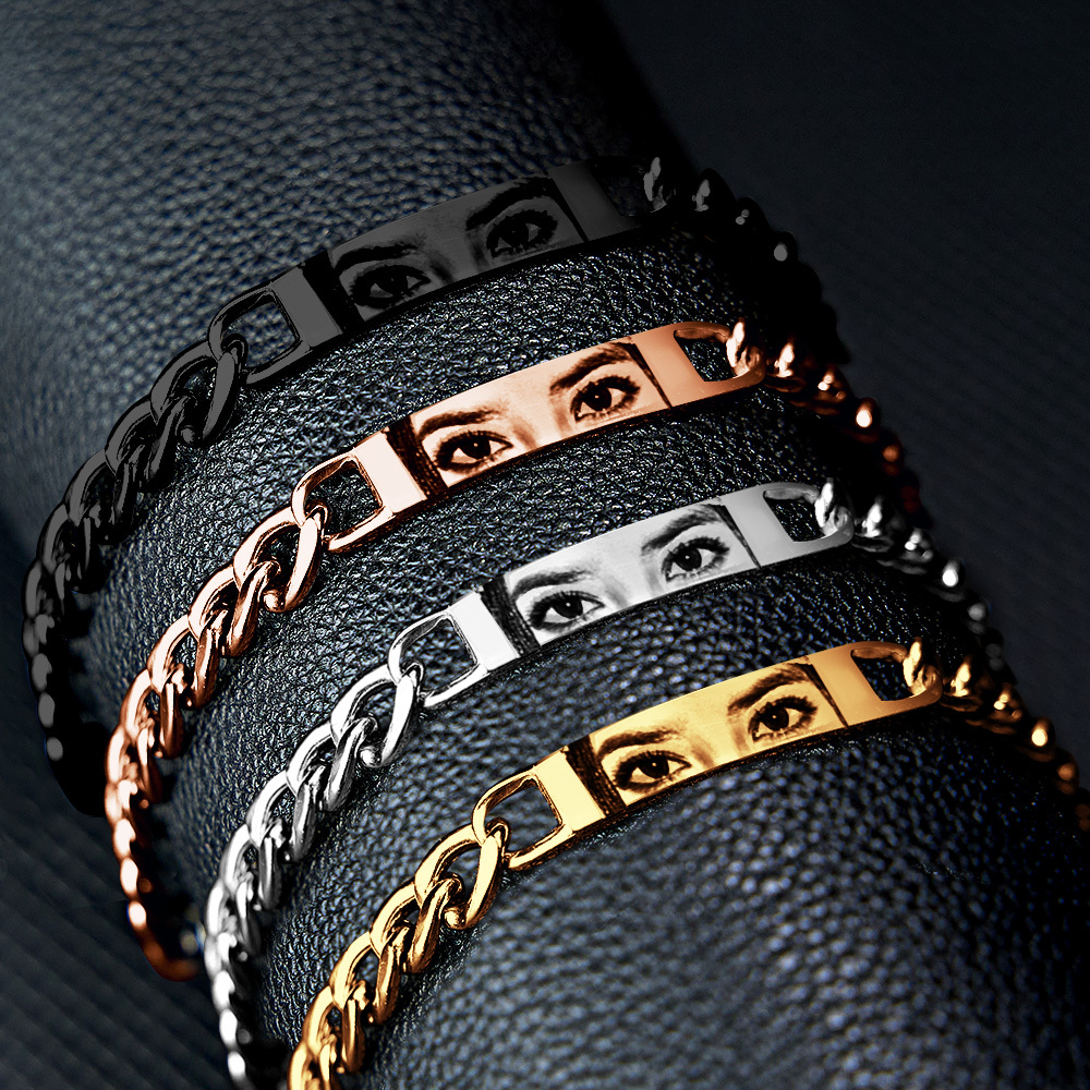 Personalized Eye Photo Bracelet for Couples - Custom Laser Engraved Stainless Steel Keepsake, Anniversary Gift - MyFaceSocksAU