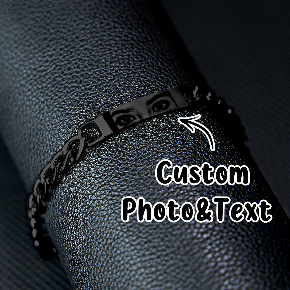 Personalized Eye Photo Bracelet for Couples - Custom Laser Engraved Stainless Steel Keepsake, Anniversary Gift - MyFaceSocksAU