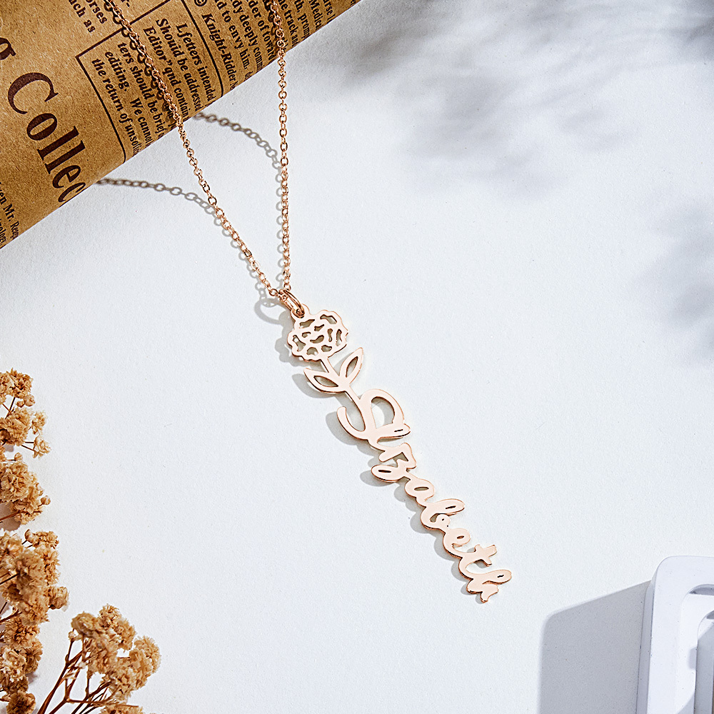 Personalized Birth Flower Name Pendant Stainless Steel Jewelry Gift No Rain No Flowers Necklace - MyFaceSocksAU