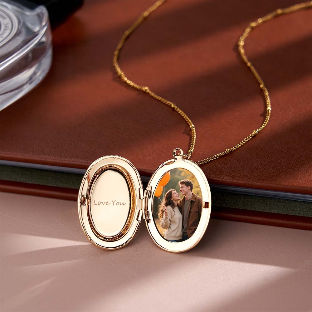 Custom Birth Flower Locket Necklace with Photo Personalized Engraved Bouquet Keepsake Memorial Christmas Valentine Gift - MyFaceSocksAU