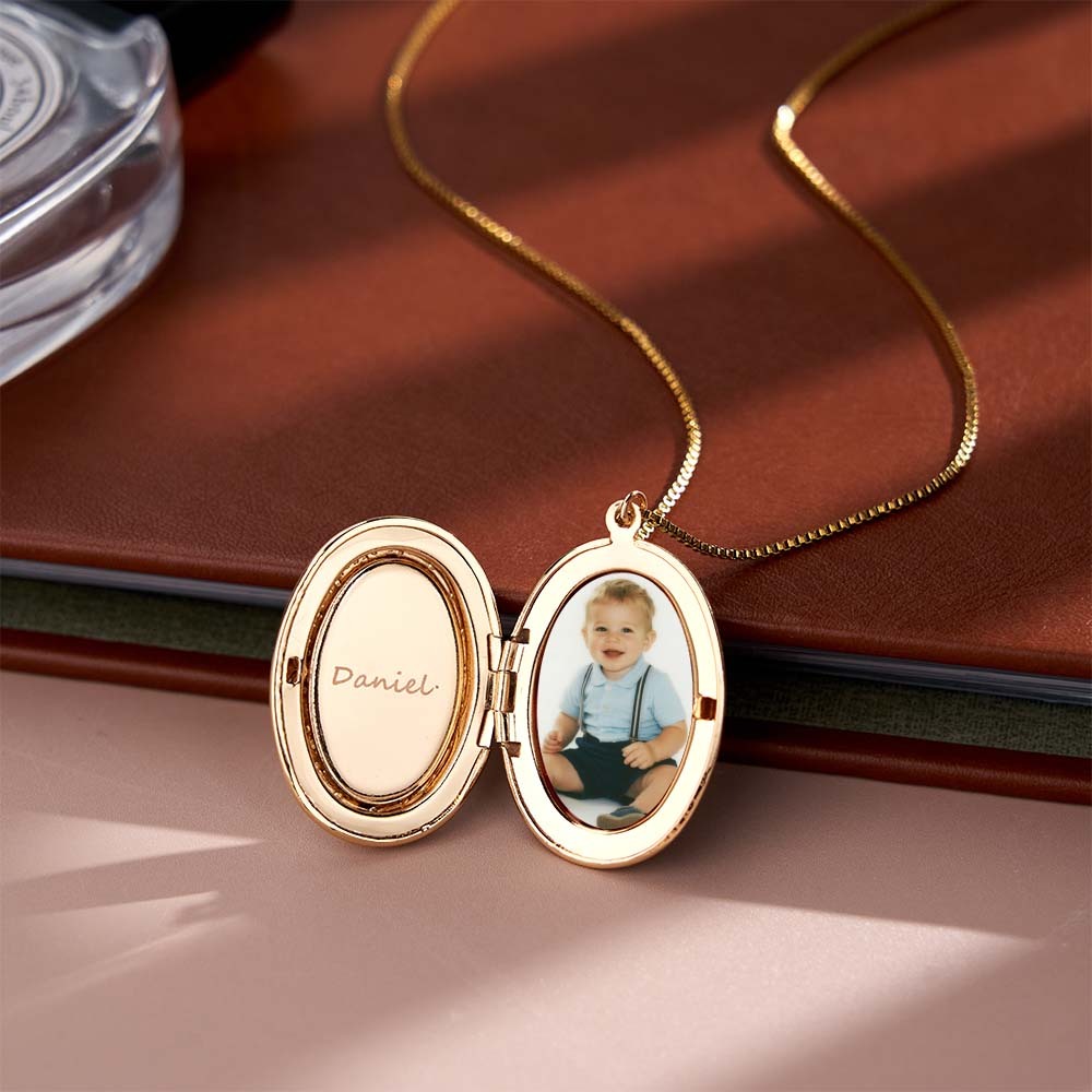 Custom Birth Flower Locket Necklace with Photo Personalized Engraved Bouquet Keepsake Memorial Christmas Valentine Gift - MyFaceSocksAU