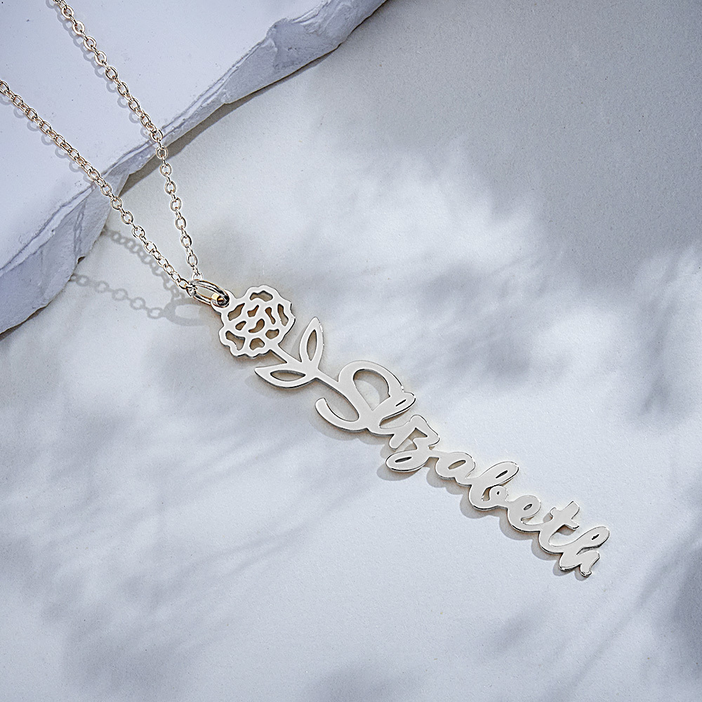Personalized Birth Flower Name Pendant Stainless Steel Jewelry Gift No Rain No Flowers Necklace - MyFaceSocksAU
