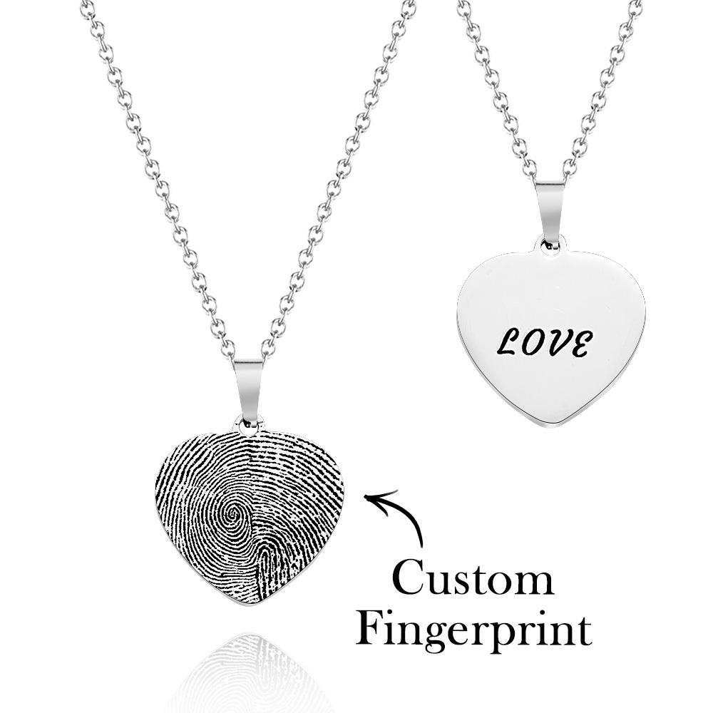 Custom Fingerprint Photo Necklace with Engraving Round Shape Custom Fingerprint Heart Jewelry 14K Gold Plated - MyFaceSocksAU