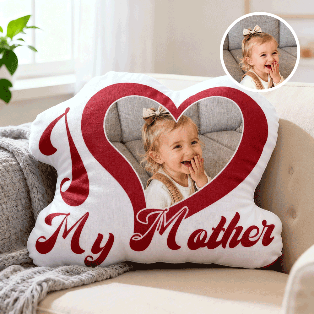 Custom Couple Photo Pillow – Red Heart-shaped Personalized Pillows For Mother’s Day Gift - MyFaceSocksAU