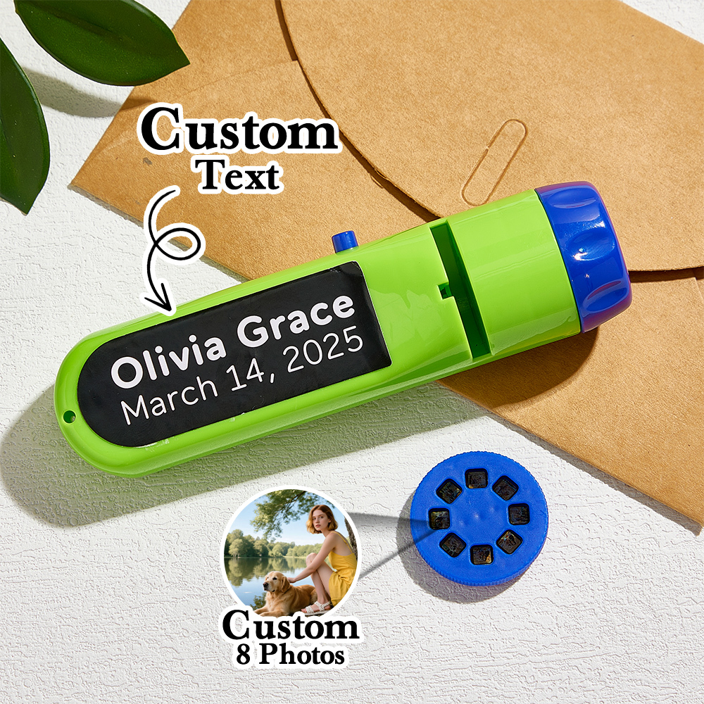 Custom Photo Flashlight Personalized Text and Photo Viewer with Your Own Photos Family Anniversary Gift - MyFaceSocksAU