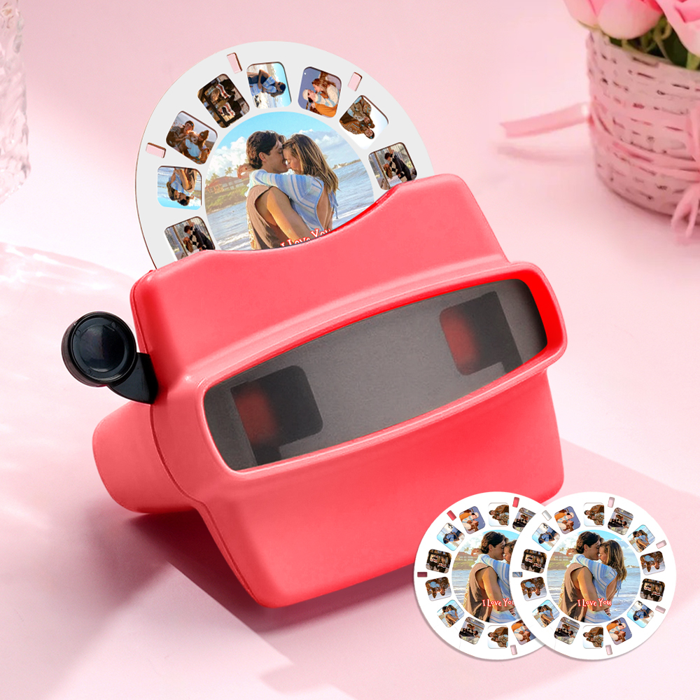 Custom 3D Viewfinder and Reel  Personalized Pink Christmas Gift with Your Own Photos Text and Photo Viewer Multiple Films Available Red Viewfinder - MyFaceSocksAU