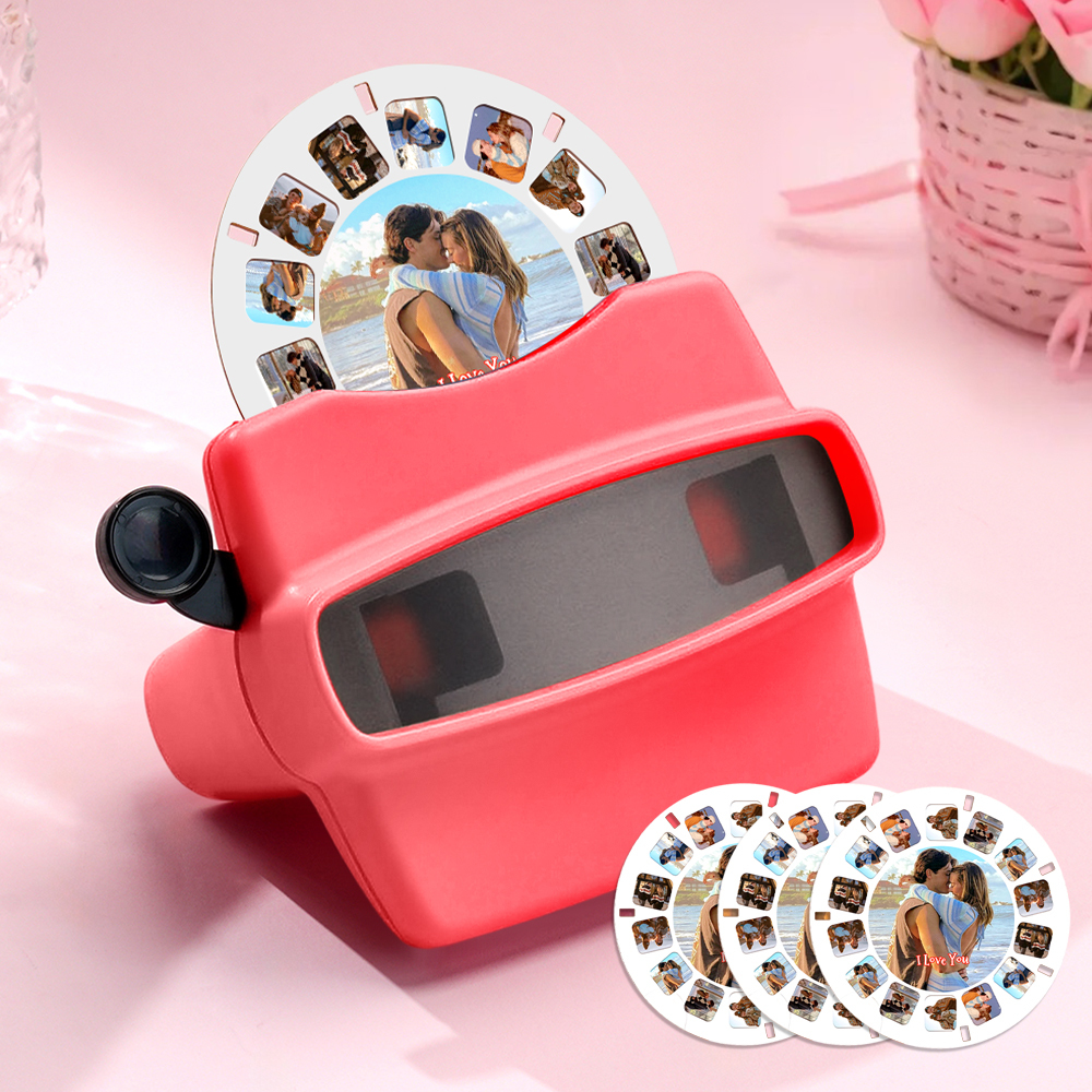 Custom 3D Viewfinder and Reel  Personalized Pink Christmas Gift with Your Own Photos Text and Photo Viewer Multiple Films Available Red Viewfinder - MyFaceSocksAU