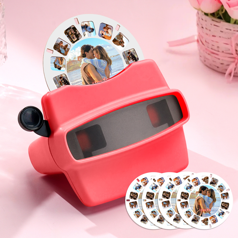 Custom 3D Viewfinder and Reel  Personalized Pink Christmas Gift with Your Own Photos Text and Photo Viewer Multiple Films Available Red Viewfinder - MyFaceSocksAU