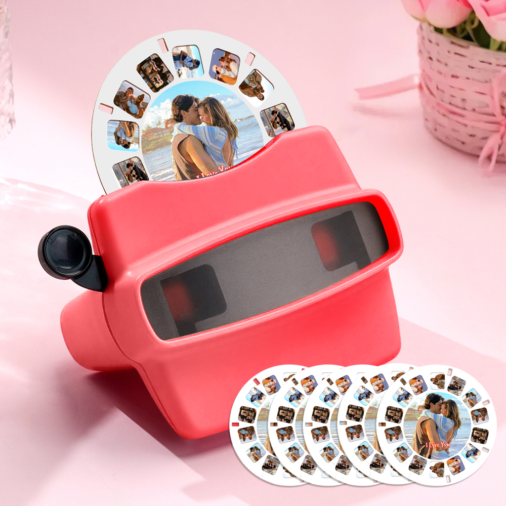 Custom 3D Viewfinder and Reel  Personalized Pink Christmas Gift with Your Own Photos Text and Photo Viewer Multiple Films Available Red Viewfinder - MyFaceSocksAU