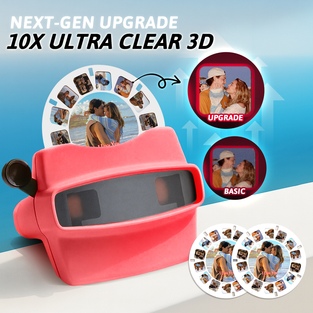 Custom 3D Viewfinder and Reel  Personalized Pink Christmas Gift with Your Own Photos Text and Photo Viewer Multiple Films Available Red Viewfinder - MyFaceSocksAU