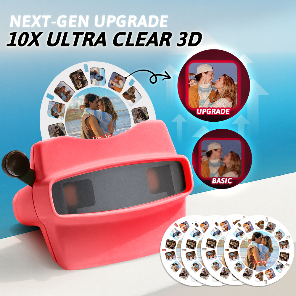 Custom 3D Viewfinder and Reel  Personalized Pink Christmas Gift with Your Own Photos Text and Photo Viewer Multiple Films Available Red Viewfinder - MyFaceSocksAU