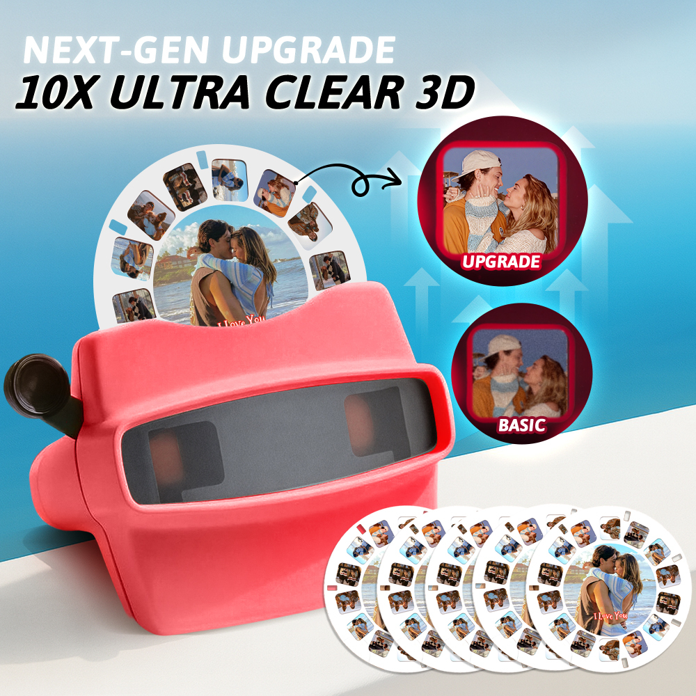 Custom 3D Viewfinder and Reel  Personalized Pink Christmas Gift with Your Own Photos Text and Photo Viewer Multiple Films Available Red Viewfinder - MyFaceSocksAU