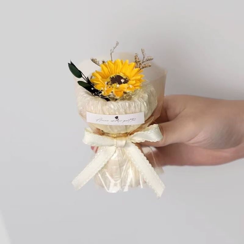 Mini Pocket Flower Bouquet Soap Rose & Sunflower Preserved Gift with Clear Box Birthday Valentine Gift - MyFaceSocksAU