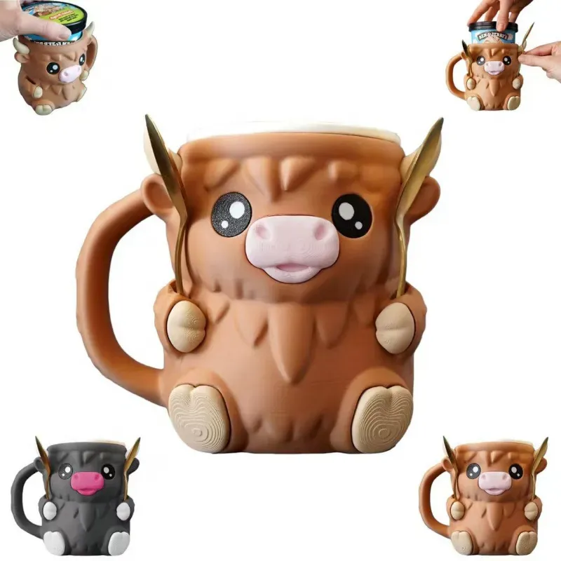 Cute Animal Style Ice Cream Pint Holder with Handle and Spoon Reusable Antifreeze Cooler Sleeve for Ice Cream, Drinks, and Desserts Funny Gifts for Ice Cream Lovers Christmas Gifts - MyFaceSocksAU