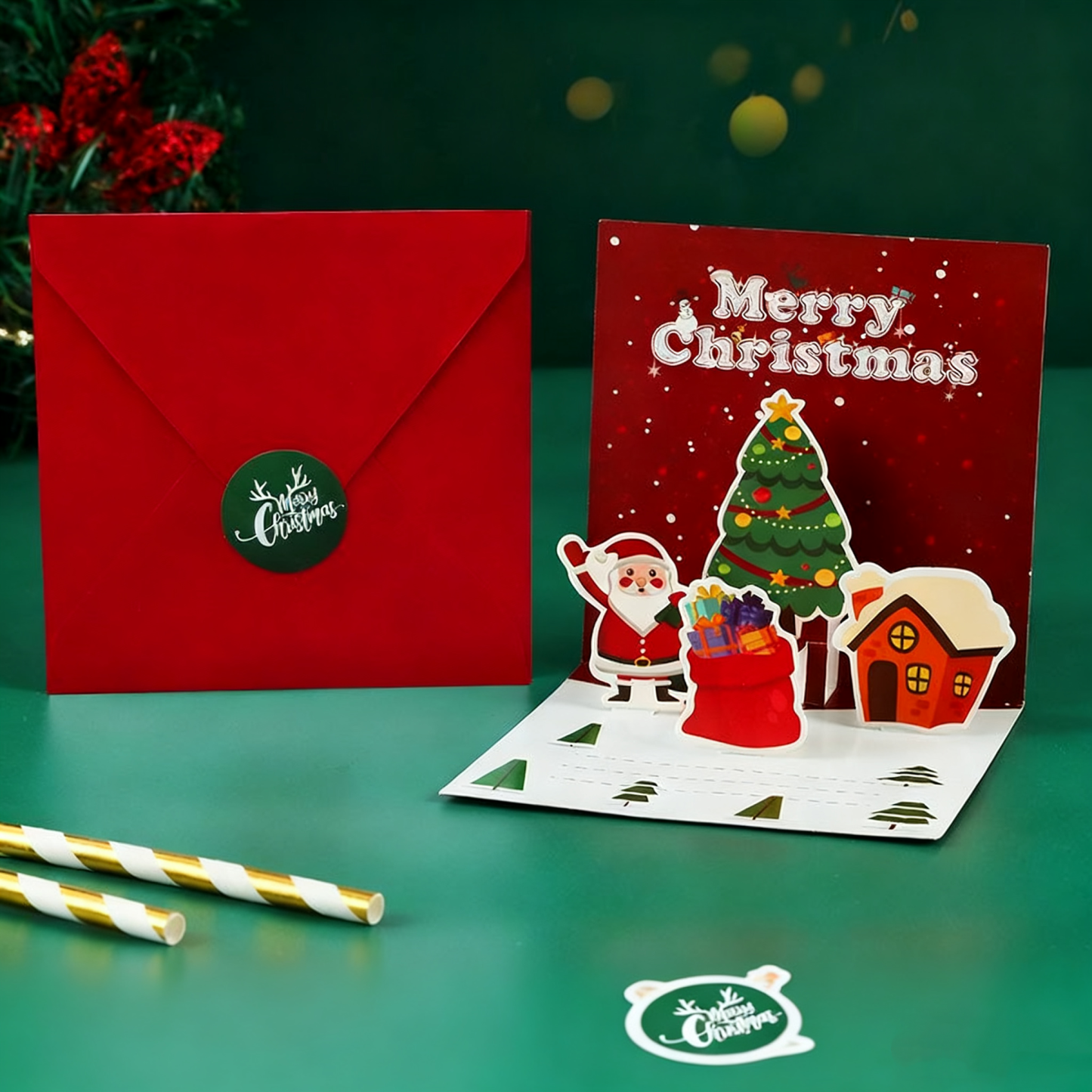 3D Christmas Greeting Card Red Santa Claus 0.01x11.5x11.5CM - MyFaceSocksAU