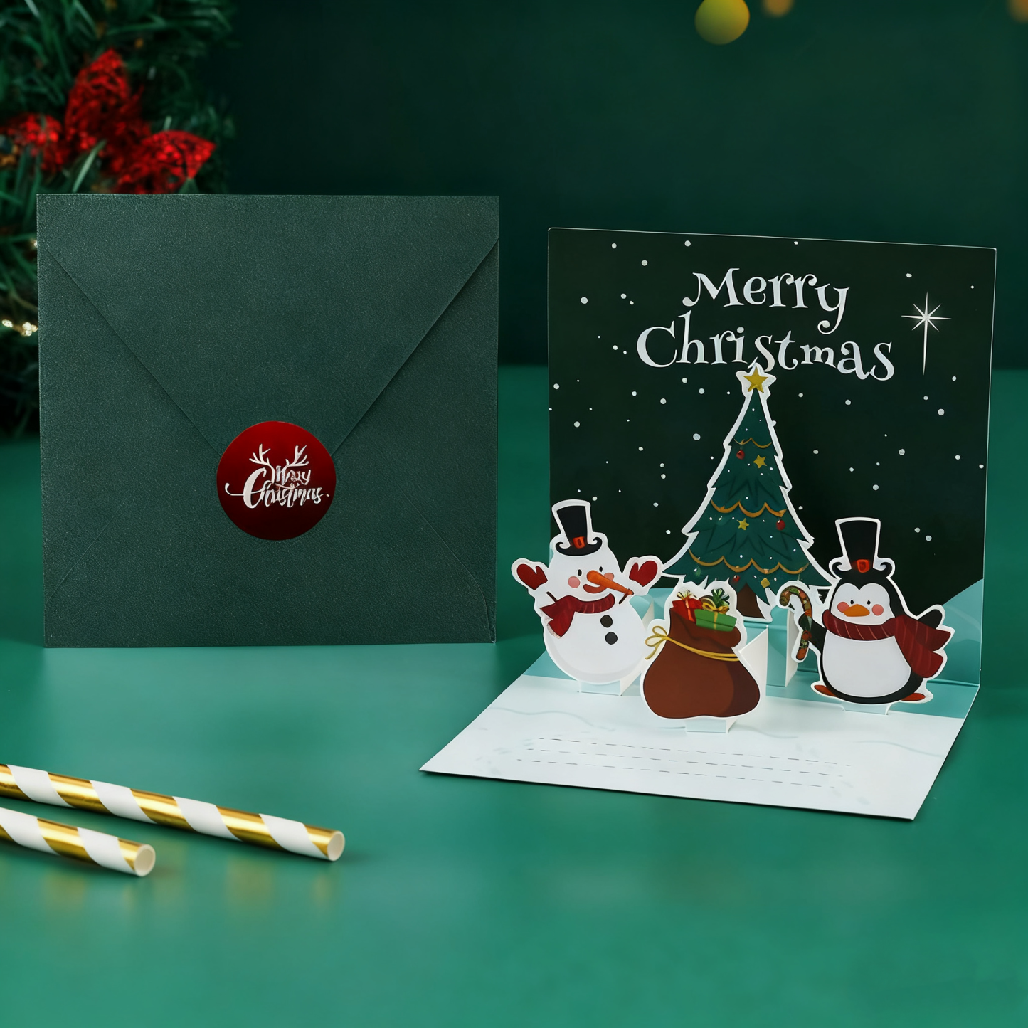 3D Christmas Greeting Card Green Santa Tree 0.01x11.5x11.5CM - MyFaceSocksAU