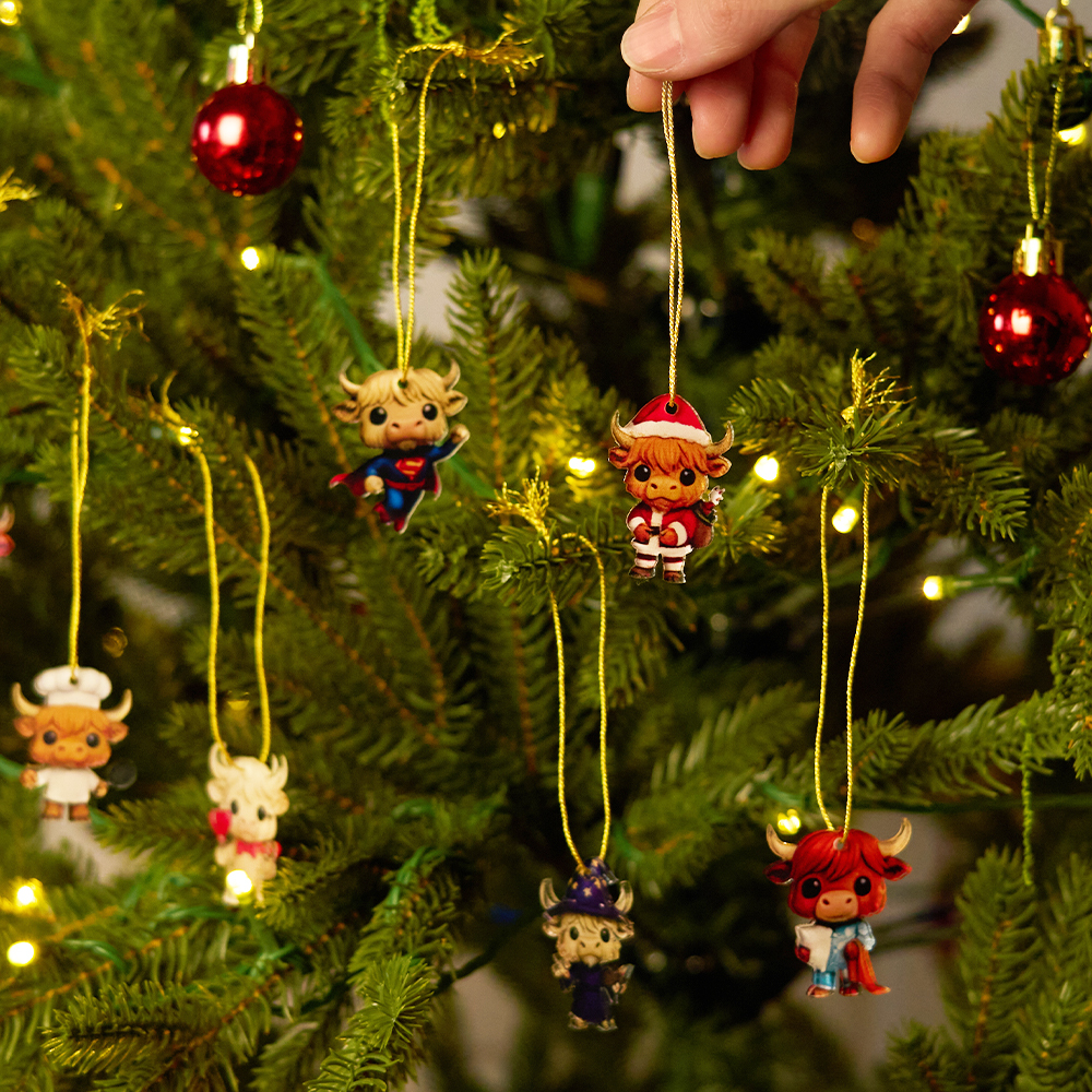 Scottish Highland Cow Advent Calendar | Christmas Countdown Blind Box Ornaments | 2D Acrylic & 3D Rubber Tree Decorations | Holiday Gift for Family & Kids - MyFaceSocksAU