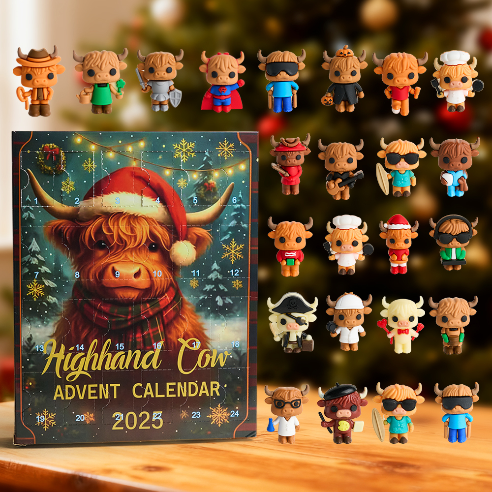 Scottish Highland Cow Advent Calendar | Christmas Countdown Blind Box Ornaments | 2D Acrylic & 3D Rubber Tree Decorations | Holiday Gift for Family & Kids - MyFaceSocksAU