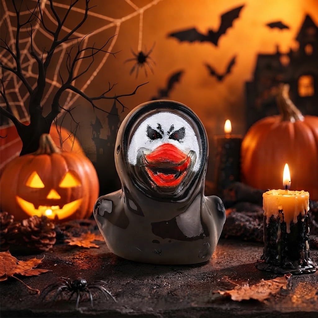 Halloween Gothic Ghost Duck Resin Figurine, Luminous Devil Skull Design, Cute Spooky Duck Desktop Ornament, Creative Glow-in-the-Dark Tabletop Decoration for Home, Office, Party Shelf Display - MyFaceSocksAU