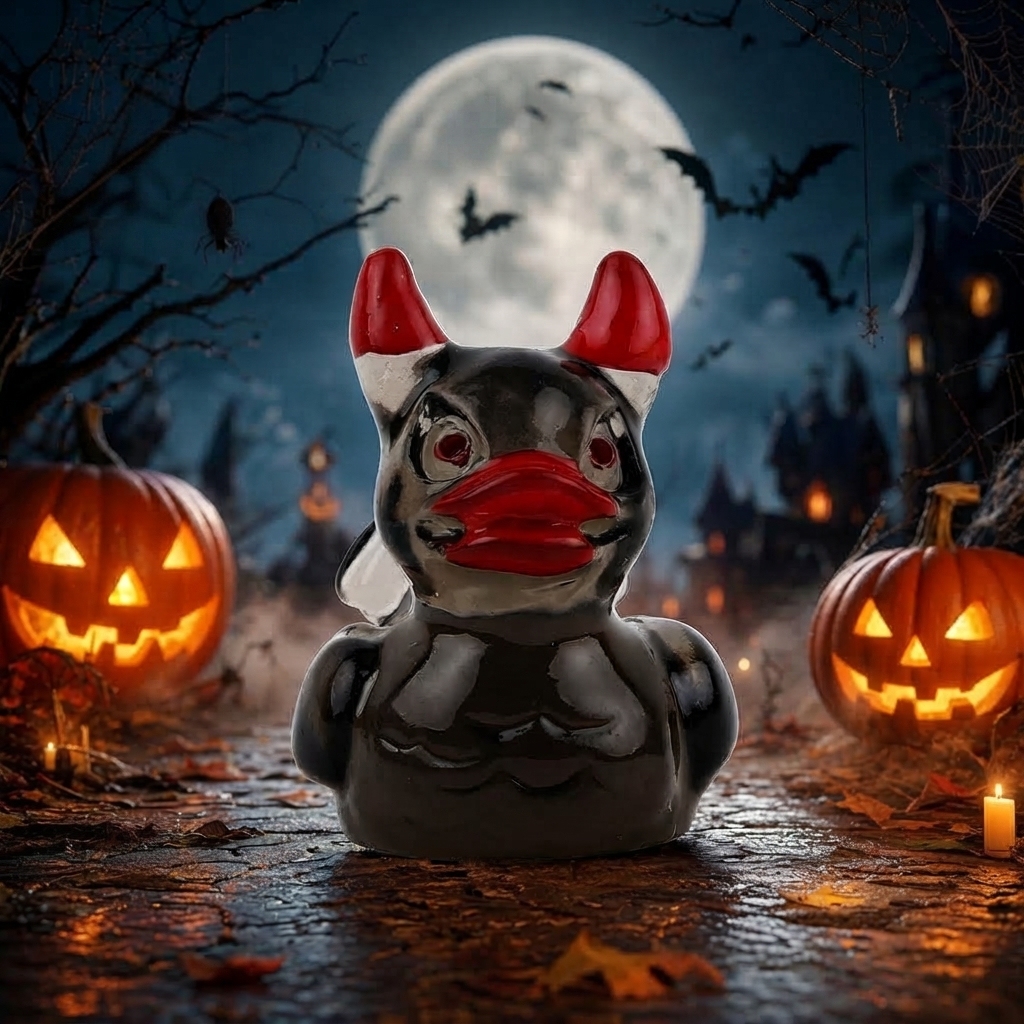 Halloween Gothic Ghost Duck Resin Figurine, Luminous Devil Skull Design, Cute Spooky Duck Desktop Ornament, Creative Glow-in-the-Dark Tabletop Decoration for Home, Office, Party Shelf Display - MyFaceSocksAU