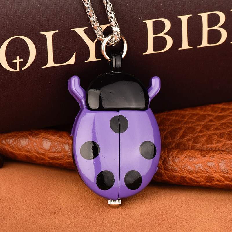 Vintage Ladybug Locket Watch Necklace, Functional Mini Beetle Pendant Quartz Clock Jewelry - MyFaceSocksAU