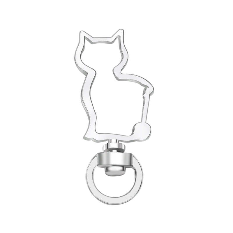 Cat-Shaped Swivel Snap Hook Keychain Metal Spring Snap Key Ring Silver - MyFaceSocksAU