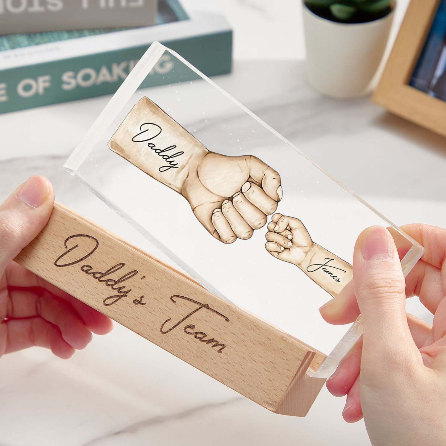 Custom Acrylic LED Night Light Personalized Daddy's Team Fist Bump Father's Day Gift For Dad -