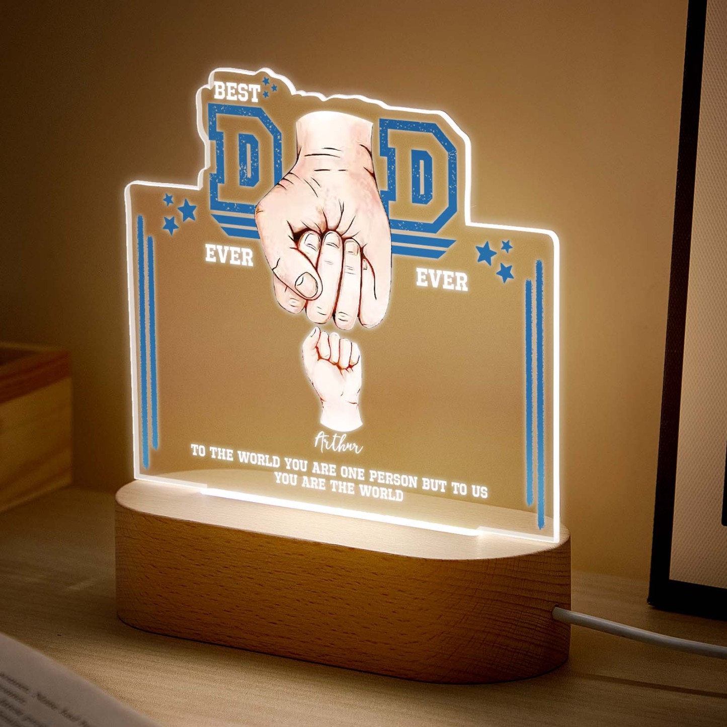 Fist Bump Night Light Fathers Day Gifts Personalized Dad Gift from Kids Gift for Dad Best Dad Ever -