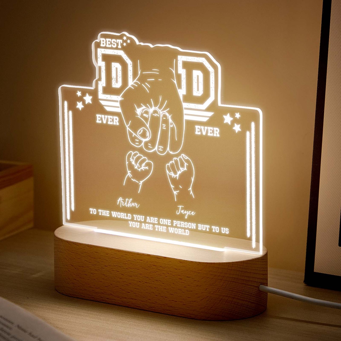Fist Bump Night Light Fathers Day Gifts Personalized Dad Gift from Kids Gift for Dad Best Dad Ever -