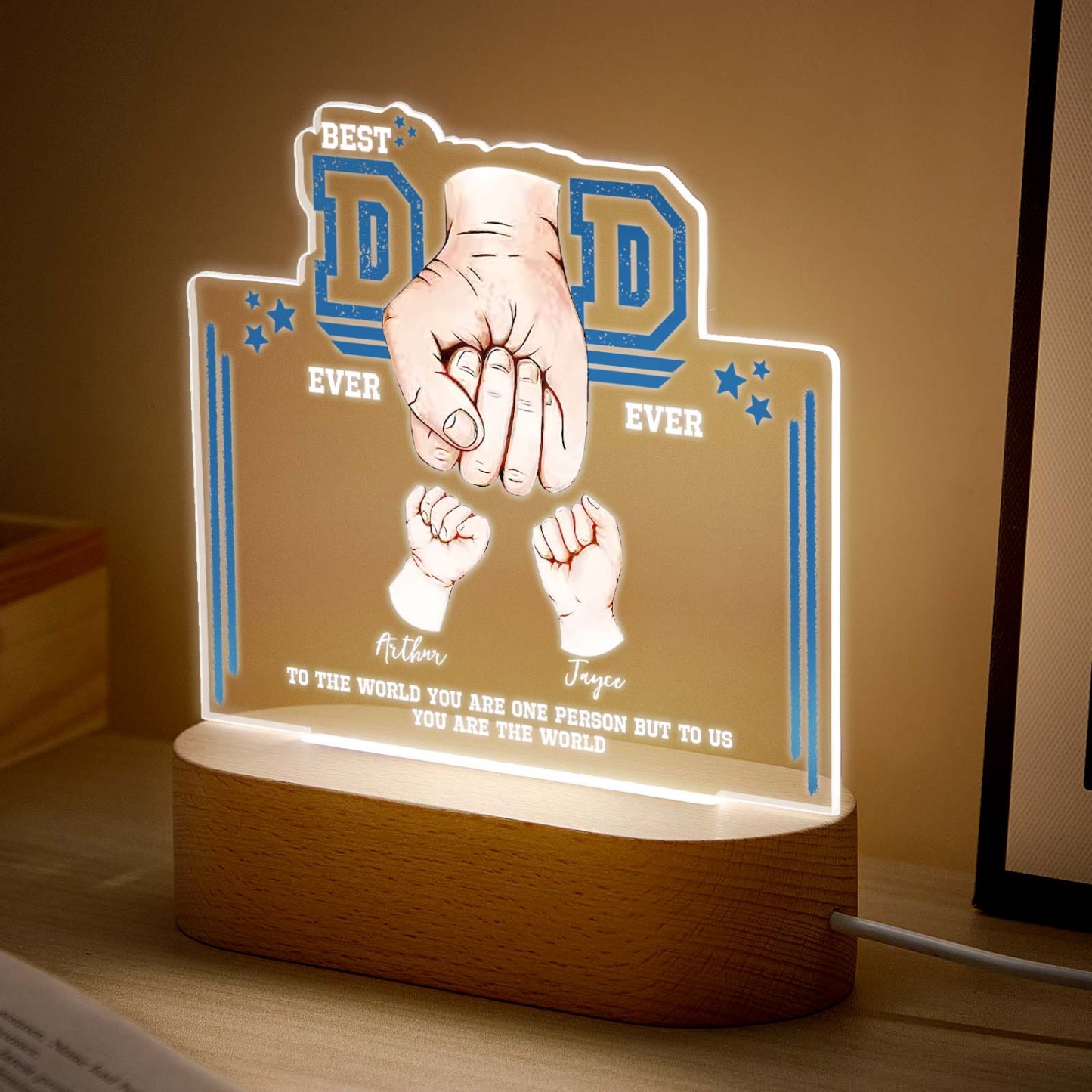 Fist Bump Night Light Fathers Day Gifts Personalized Dad Gift from Kids Gift for Dad Best Dad Ever -