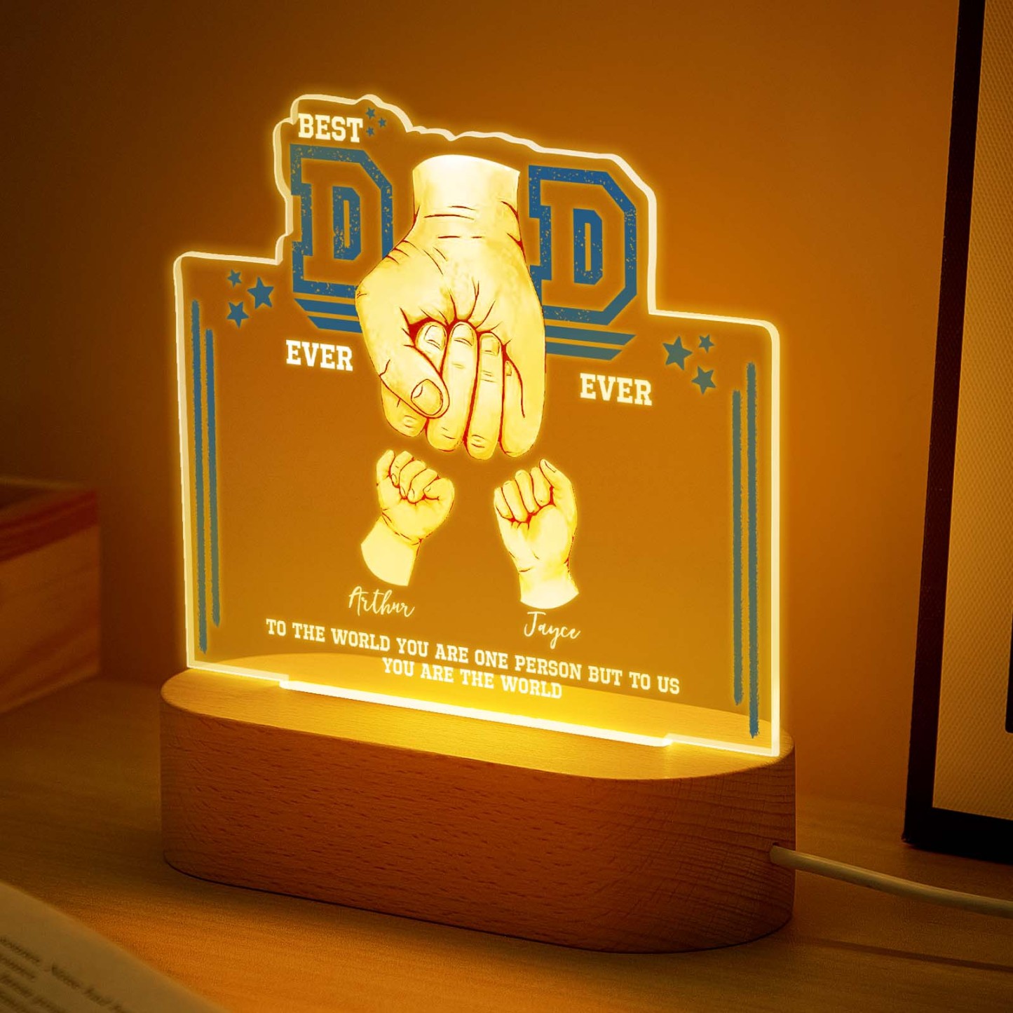 Fist Bump Night Light Fathers Day Gifts Personalized Dad Gift from Kids Gift for Dad Best Dad Ever -