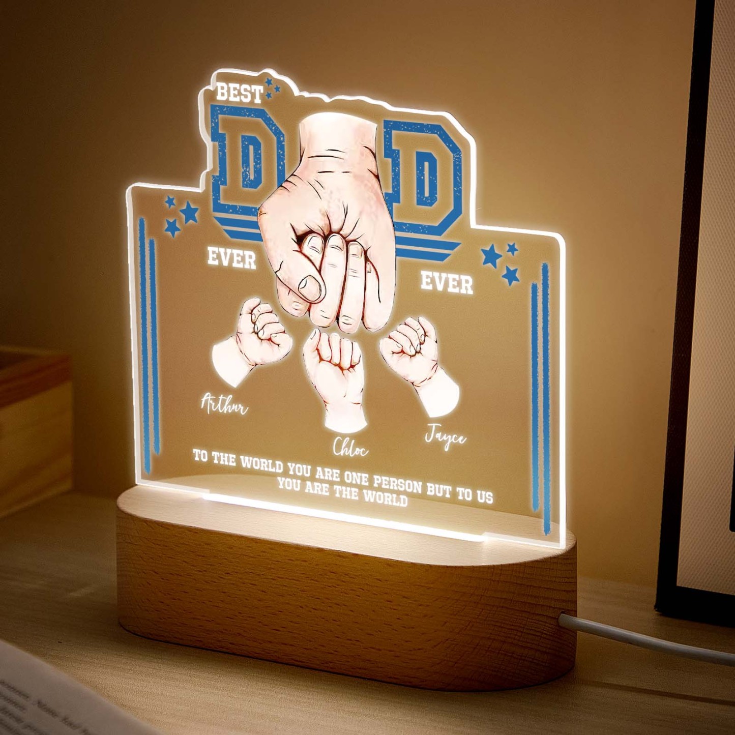 Fist Bump Night Light Fathers Day Gifts Personalized Dad Gift from Kids Gift for Dad Best Dad Ever -