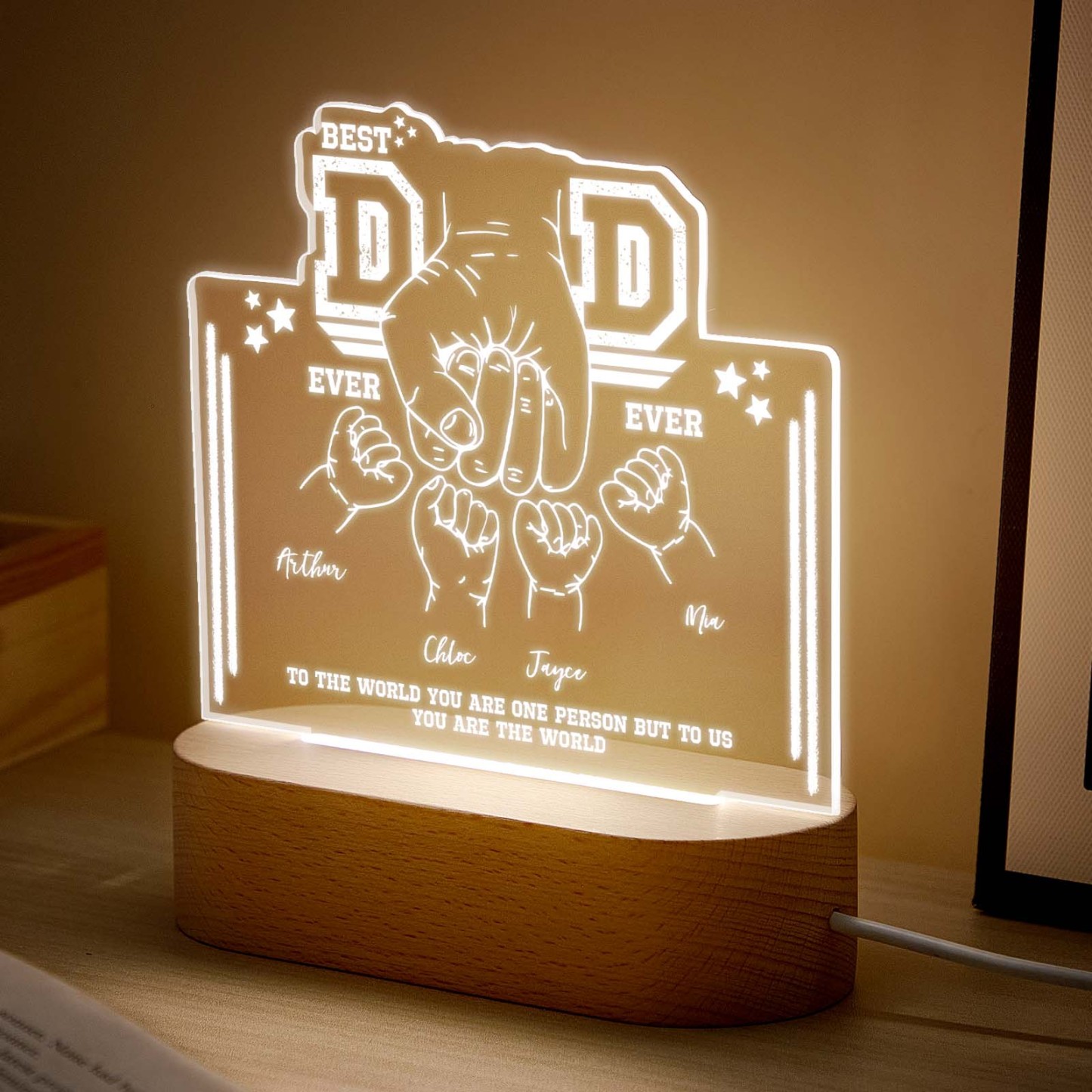 Fist Bump Night Light Fathers Day Gifts Personalized Dad Gift from Kids Gift for Dad Best Dad Ever -
