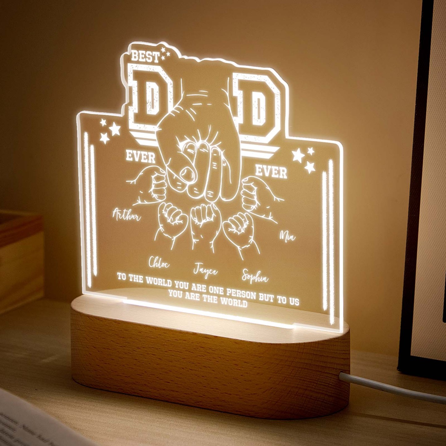 Fist Bump Night Light Fathers Day Gifts Personalized Dad Gift from Kids Gift for Dad Best Dad Ever -