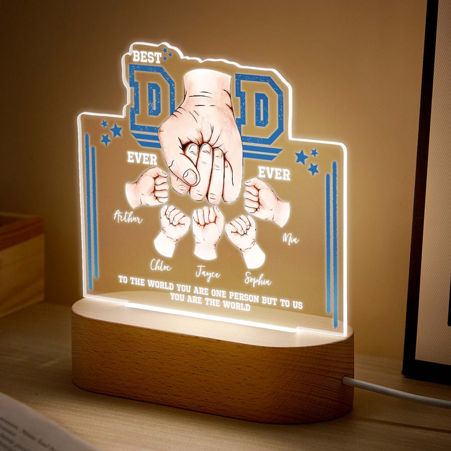 Fist Bump Night Light Fathers Day Gifts Personalized Dad Gift from Kids Gift for Dad Best Dad Ever -