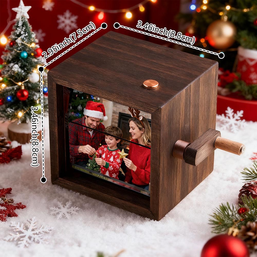 Christmas Gift Personalized Photo Flipbook Frame Animation Machine Mechanical Hand-cranked Flipbook Box Photo Album with Light Black Walnut Anniversary Gifts Idea