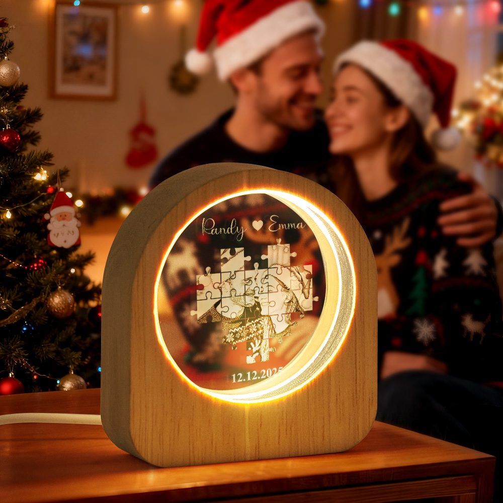 Christmas Gift Custom Crystal Pets Photo Glass Night Light - LED Light Wooden Base, Unique Gift for Lover, Pets, Birthday - MyFaceSocksAU