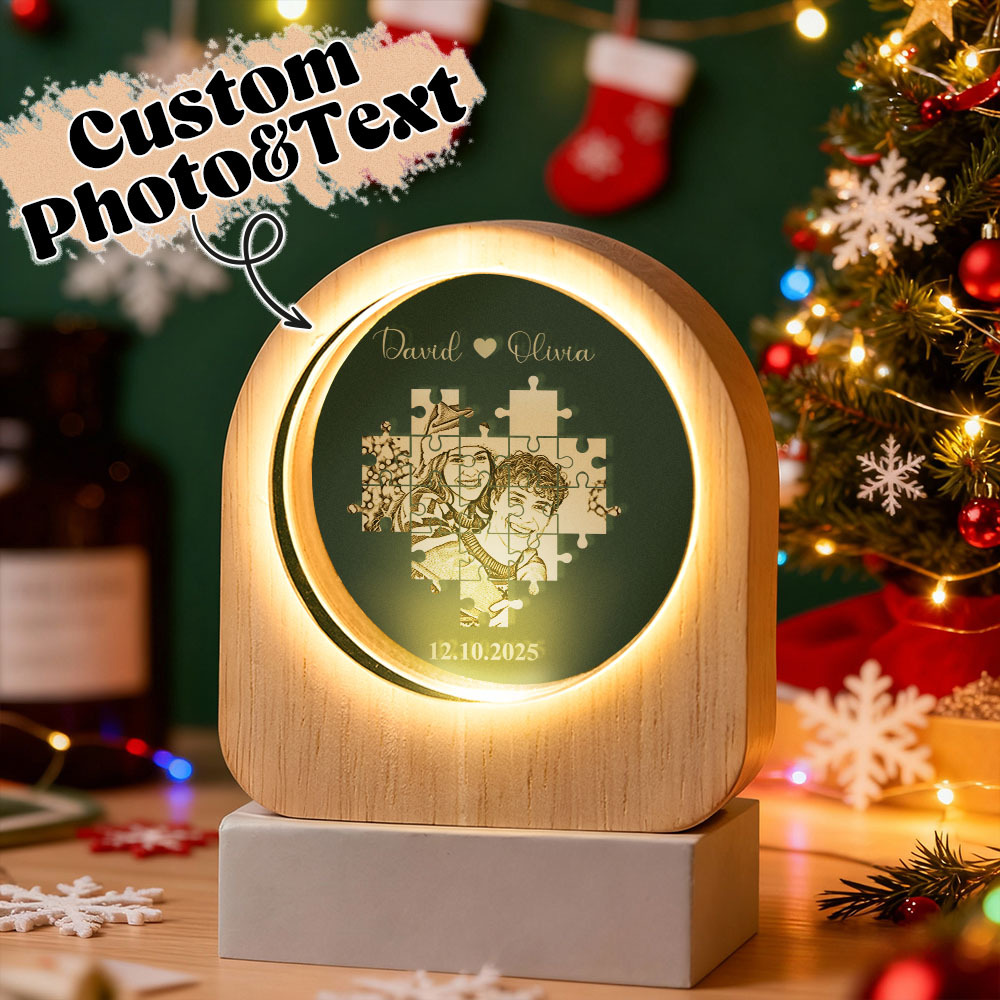 Christmas Gift Custom Crystal Pets Photo Glass Night Light - LED Light Wooden Base, Unique Gift for Lover, Pets, Birthday - MyFaceSocksAU