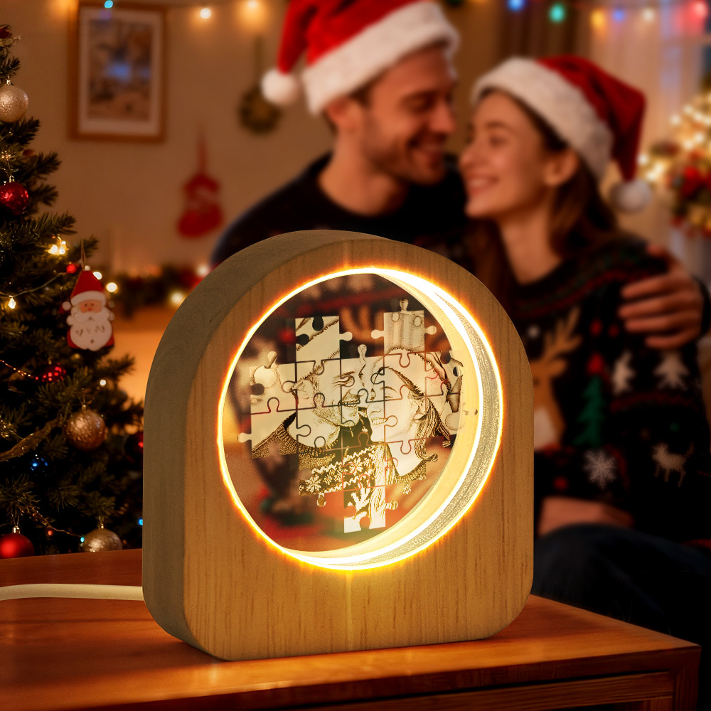 Christmas Gift Custom Crystal Pets Photo Glass Night Light - LED Light Wooden Base, Unique Gift for Lover, Pets, Birthday - MyFaceSocksAU