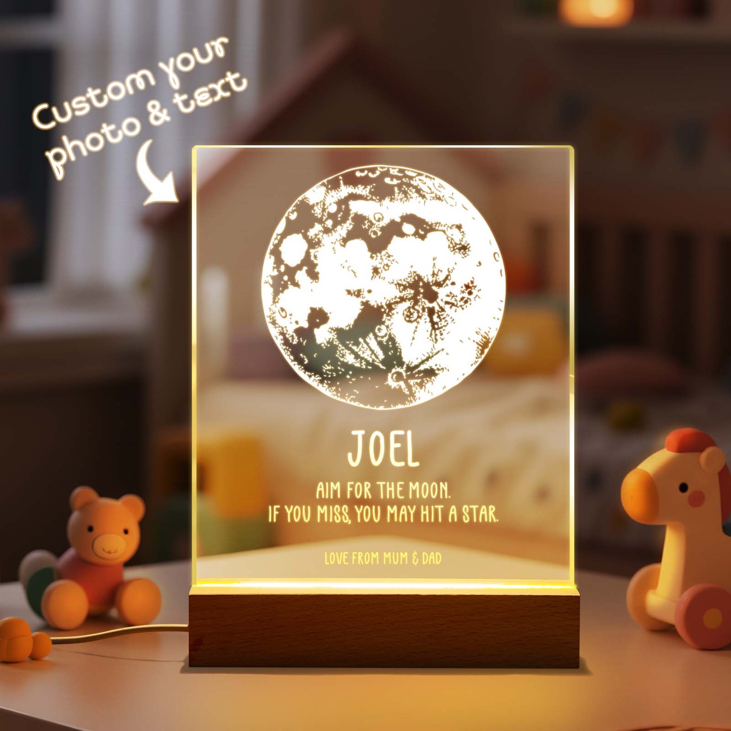 Personalized Moon & Star Map Acrylic Night Light – Custom Photo & Text Romantic Valentine's Gift - MyFaceSocksAU