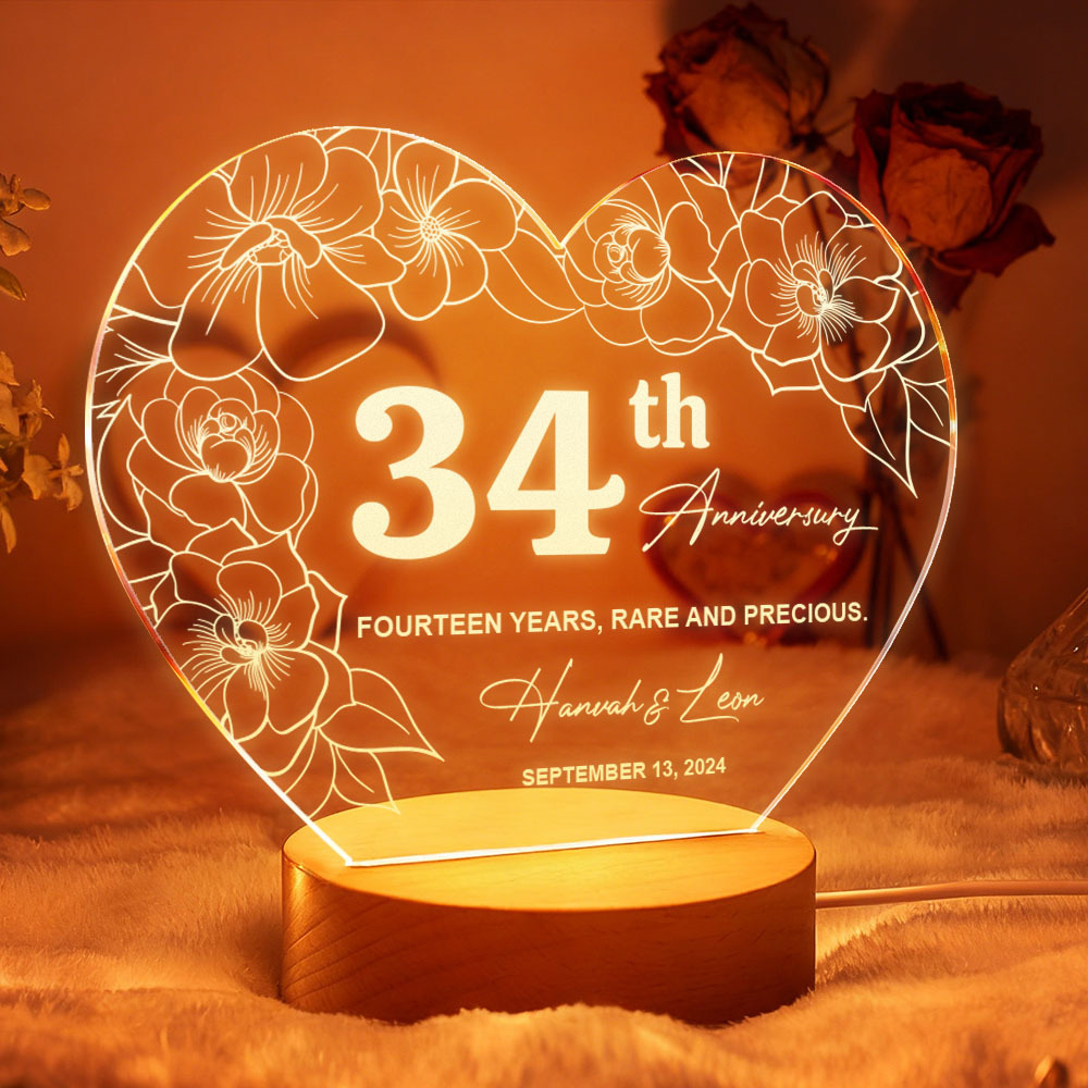 Custom Acrylic Heart Lamp for Valentine's Day - Personalized LED Night Light with Names & Anniversary Date - Romantic Desktop Decor Gift - MyFaceSocksAU