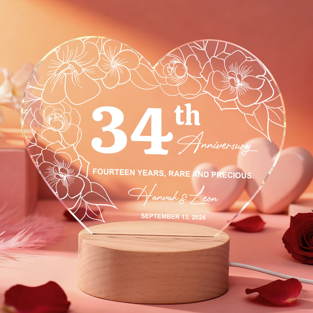 Custom Acrylic Heart Lamp for Valentine's Day - Personalized LED Night Light with Names & Anniversary Date - Romantic Desktop Decor Gift - MyFaceSocksAU