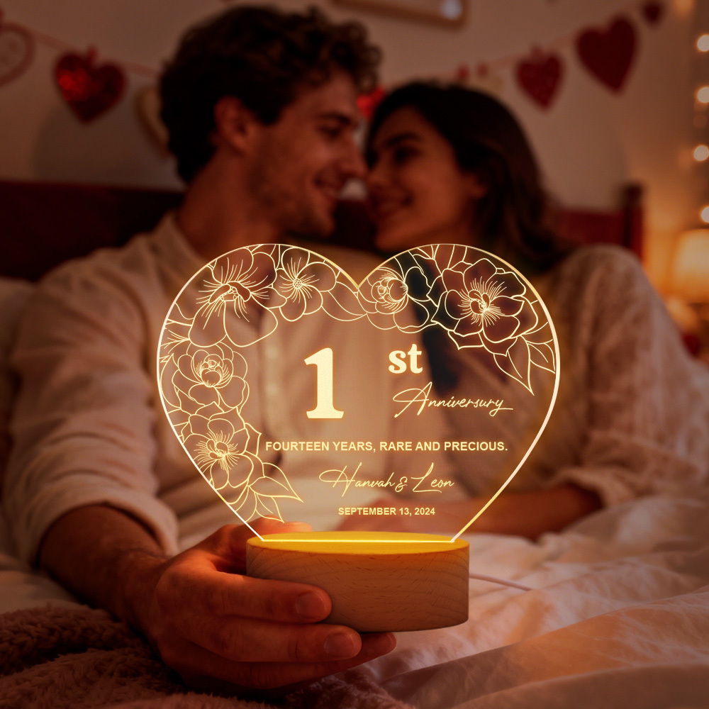 Custom Acrylic Heart Lamp for Valentine's Day - Personalized LED Night Light with Names & Anniversary Date - Romantic Desktop Decor Gift - MyFaceSocksAU