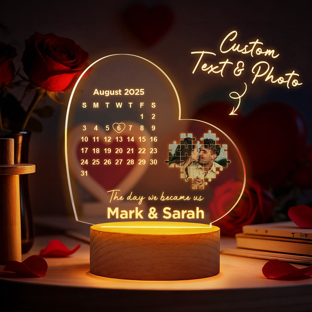 Custom Acrylic Heart Lamp for Valentine's Day - Personalized LED Night Light with Names & Anniversary Date - Romantic Desktop Decor Gift - MyFaceSocksAU