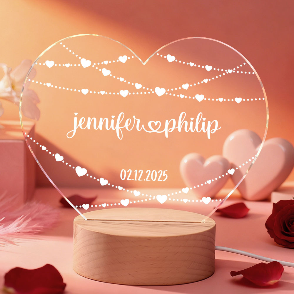 Custom Acrylic Heart Lamp for Valentine's Day - Personalized LED Night Light with Names & Anniversary Date - Romantic Desktop Decor Gift - MyFaceSocksAU