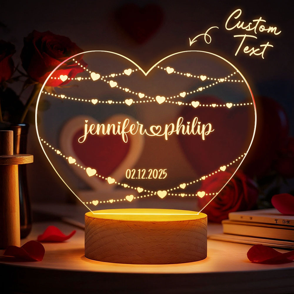 Custom Acrylic Heart Lamp for Valentine's Day - Personalized LED Night Light with Names & Anniversary Date - Romantic Desktop Decor Gift - MyFaceSocksAU