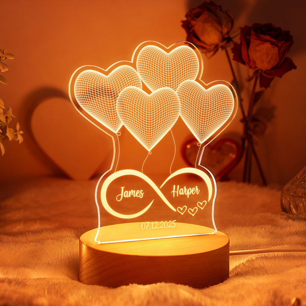 Custom Acrylic Heart Lamp for Valentine's Day - Personalized LED Night Light with Names & Anniversary Date - Romantic Desktop Decor Gift - MyFaceSocksAU