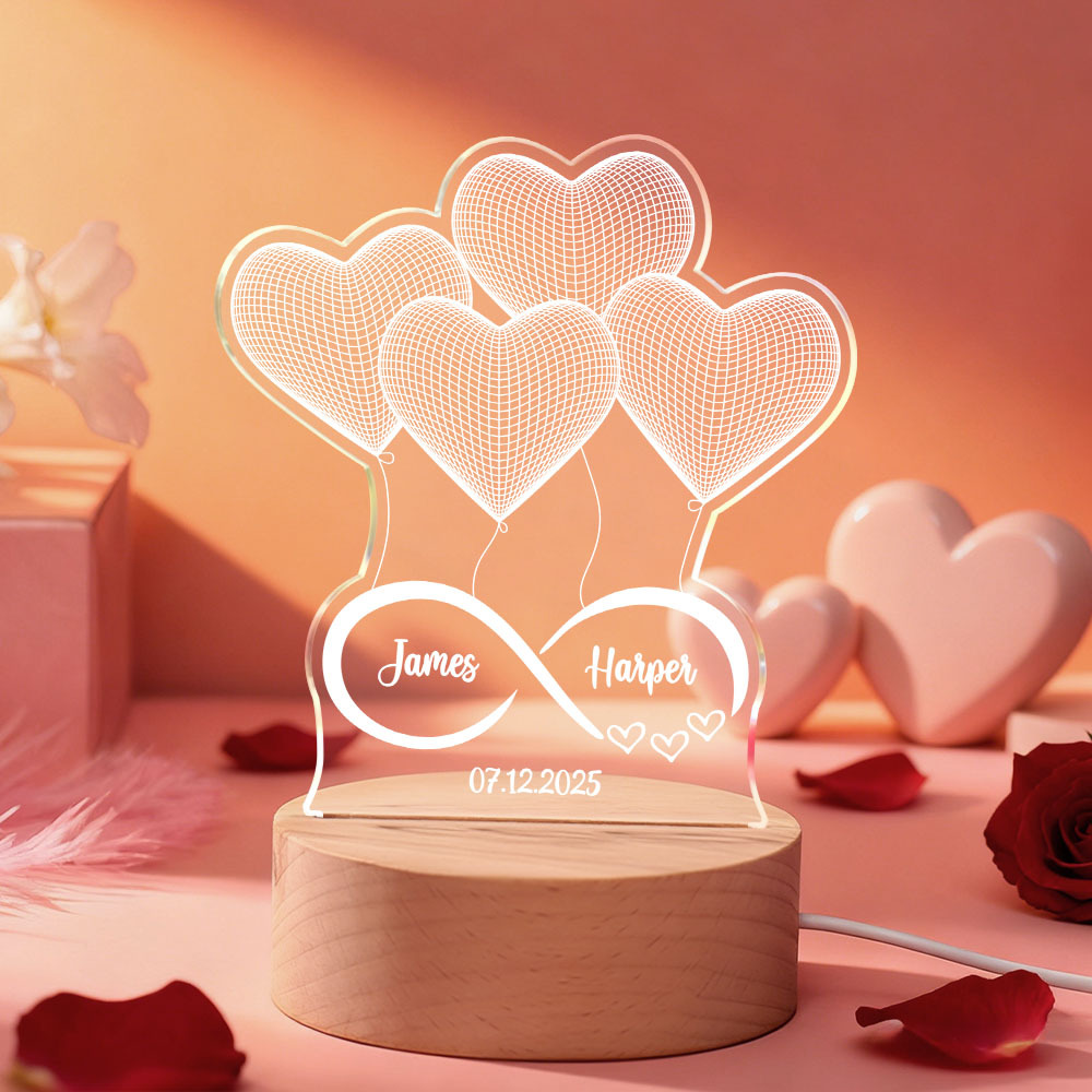 Custom Acrylic Heart Lamp for Valentine's Day - Personalized LED Night Light with Names & Anniversary Date - Romantic Desktop Decor Gift - MyFaceSocksAU