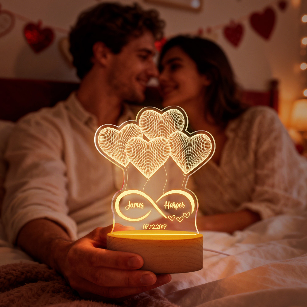 Custom Acrylic Heart Lamp for Valentine's Day - Personalized LED Night Light with Names & Anniversary Date - Romantic Desktop Decor Gift - MyFaceSocksAU